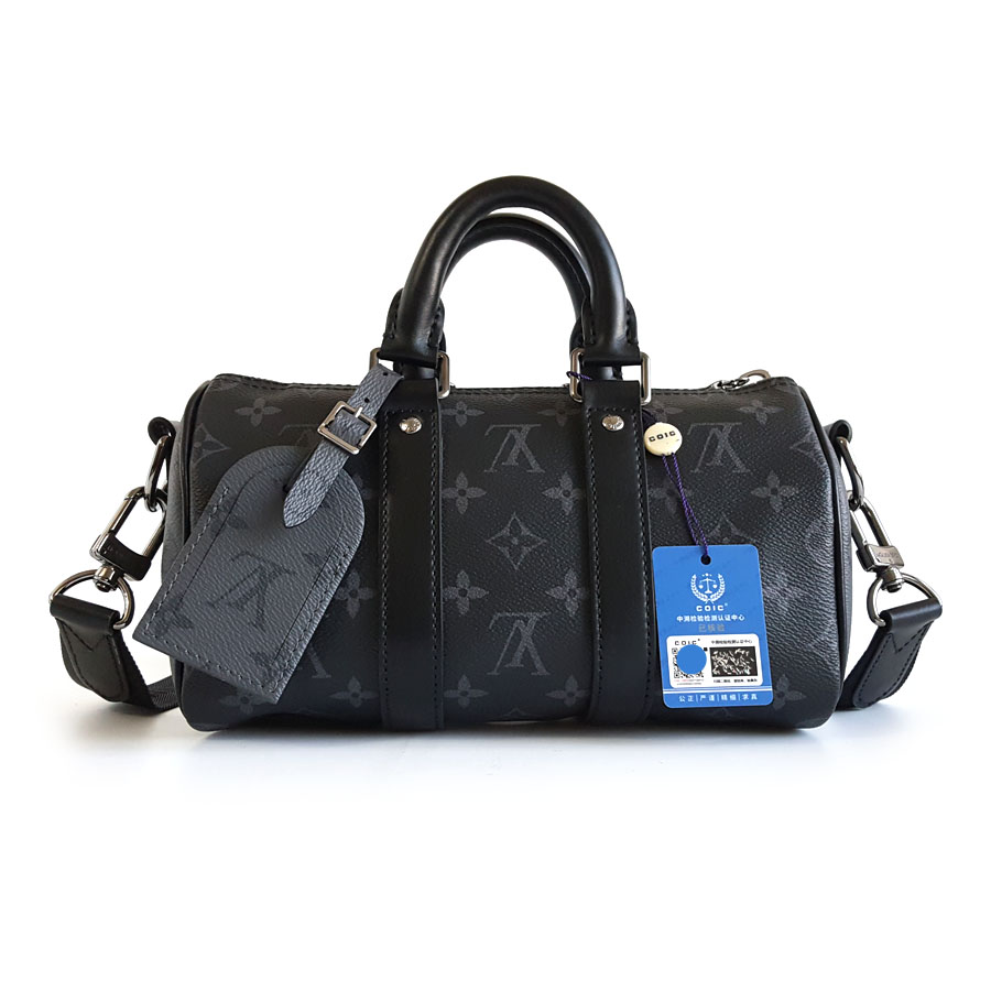 Louis Vuitton LV路易威登KeepallM46271黑武士黑老花keepall 25手提单肩包中性款 - 95新