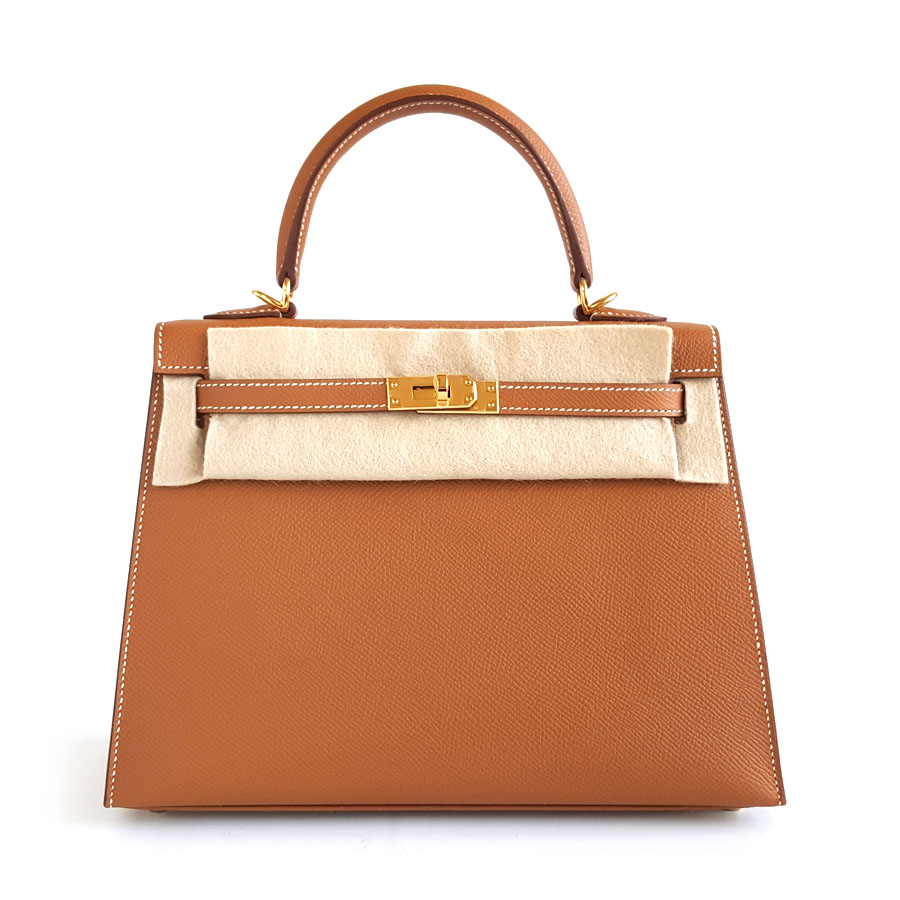 Hermes Hermes爱马仕Kelly系列H038416CC37金棕金扣Epsom皮Kelly 25手提单肩包女士 - 全新