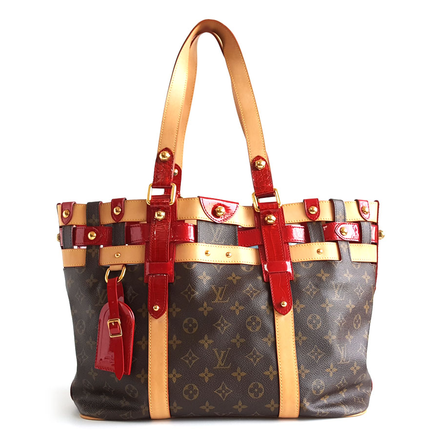 Louis Vuitton LV路易威登老花拼红色漆皮购物袋托特包手提包 - 9新