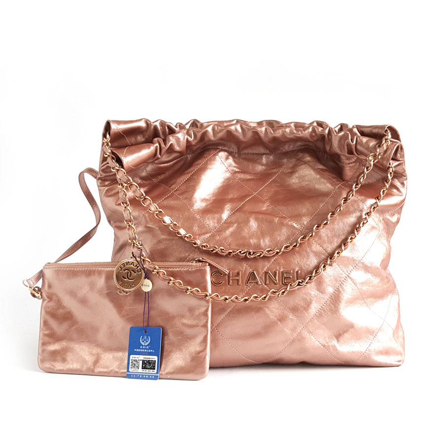 CHANEL香奈儿22Bag系列AS3261 B10691 NN728 23S中号香槟粉金色22Bag链条包单肩包女士