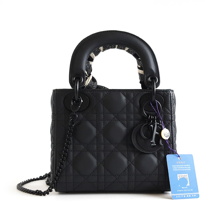 Dior DIOR迪奥LADY DIOR系列磨砂黑三格戴妃手提单肩包女士 - 95新