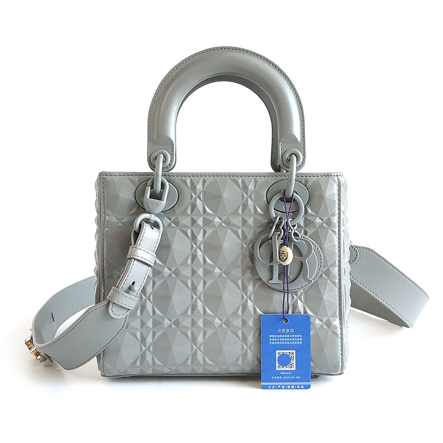 Dior DIOR迪奥Lady Dior手袋M0538INEA 41GU灰色钻石藤格纹四格戴妃包单肩手提包女士 - 95新