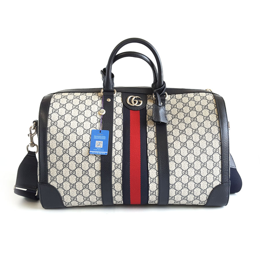 Gucci Gucci古驰724642老花拼深蓝色savoy旅行袋手提单肩包中性款 - 95新