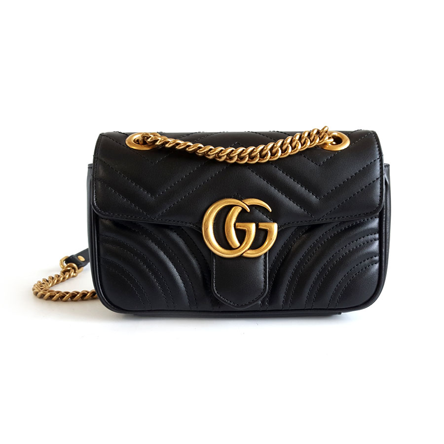 Gucci Gucci古驰Marmont系列446744黑金马蒙22新款内里链条包单肩包单肩斜挎包女士 - 95新