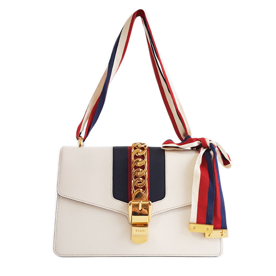 Gucci Gucci古驰Sylvie 421882中号白色全皮塞尔维亚单肩包女士 - 95新