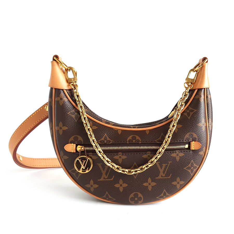 Louis Vuitton LV路易威登LOOP手袋M81098 棕色老花LOOP月牙包豌豆包单肩腋下包 女士 - 95新