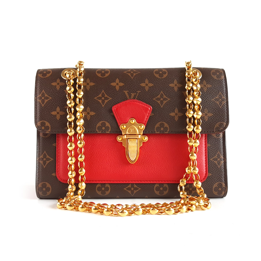 Louis Vuitton LV路易威登M41731老花拼红色维多利亚链条包单肩包女士 - 95新