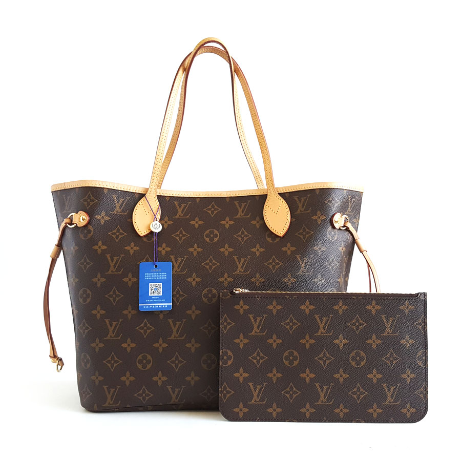 Louis Vuitton LV路易威登M46975中号老花NF新款米色内里刺绣边neverfull购物袋单肩包女士 - 95新