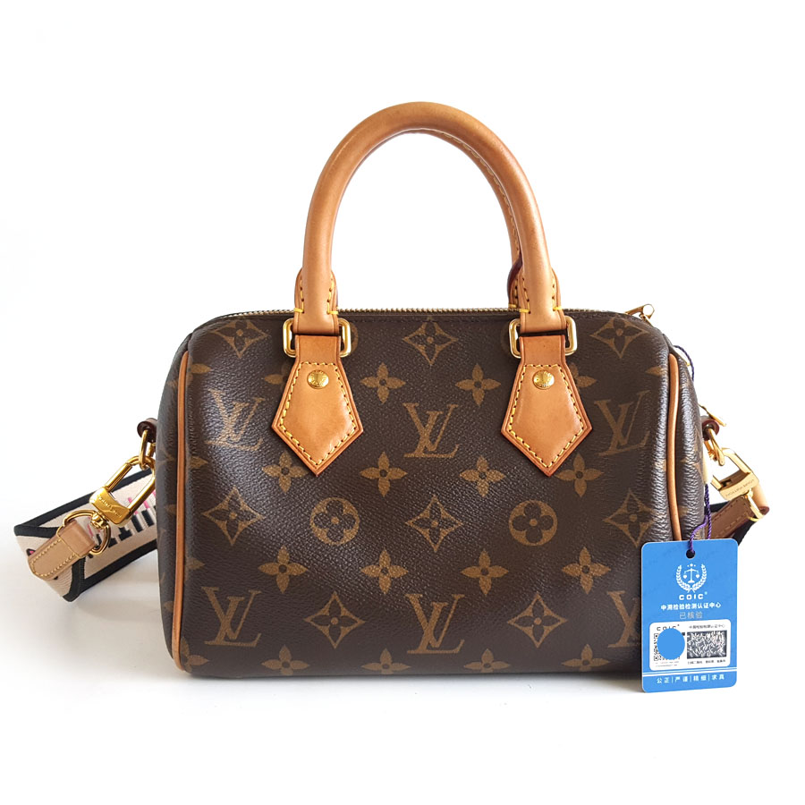 Louis Vuitton LV路易威登SPEEDY系列M46234老花黑肩带speedy 20手提单肩包女士 - 95新