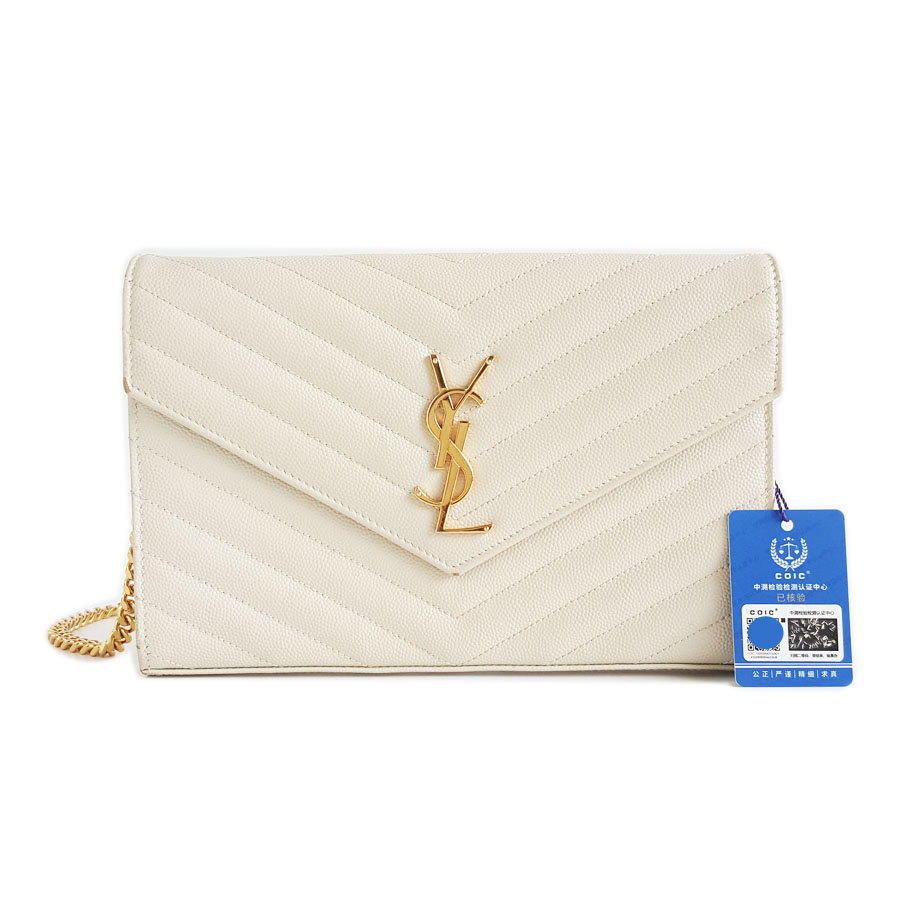 YSL YSL圣罗兰377828中号白色鱼子酱woc信封包链条包单肩包女士 - 95新