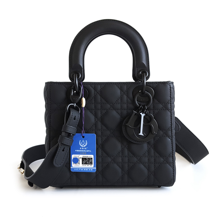 Dior Dior迪奥LADY DIOR系列M0538SLOI_M989磨砂黑四格戴妃徽章肩带手提单肩包女士 - 98新