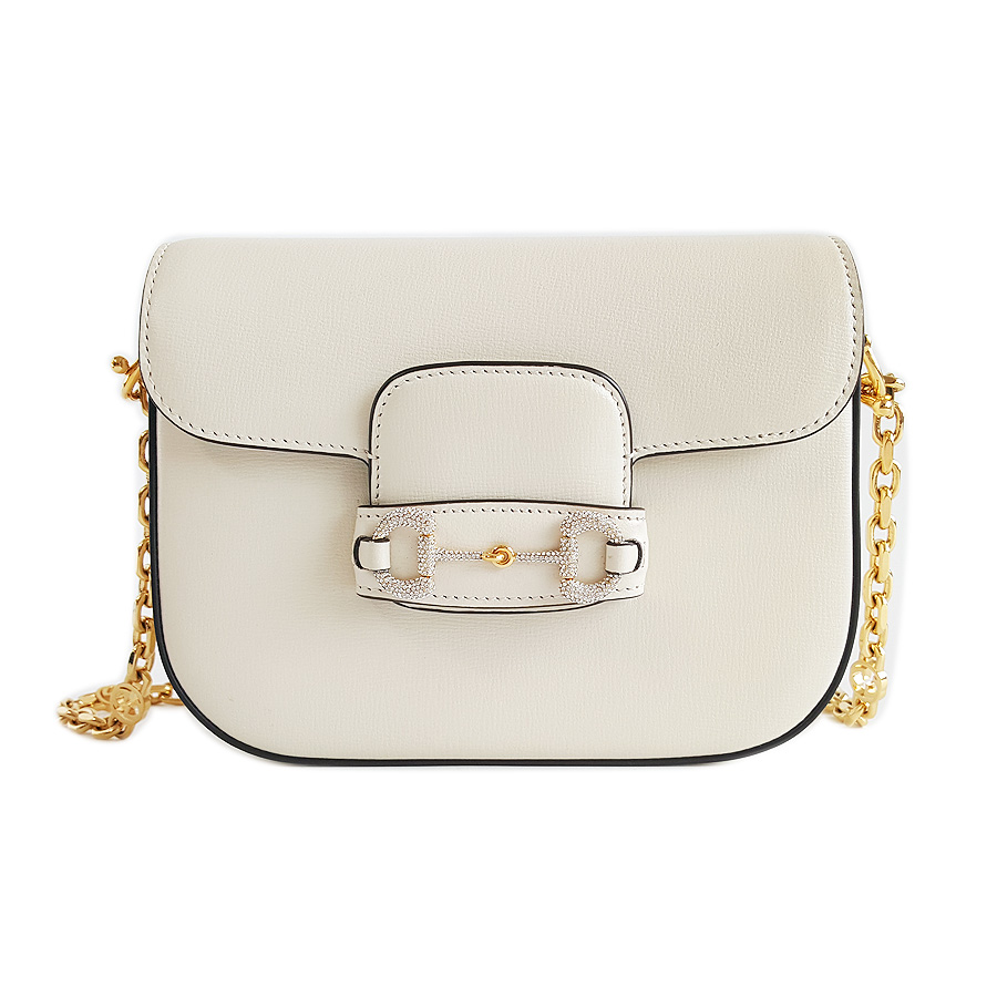 Gucci Gucci古驰1955系列女士白色全皮mini马衔扣钻扣1955链条包单肩包 - 98新