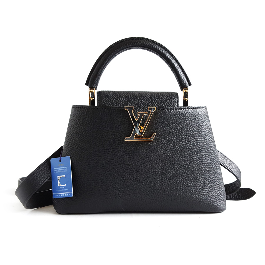 Louis Vuitton LV路易威登CAPUCINES BB M14970黑金珐琅双链条款卡普辛CAPUCINES BB号单肩手提包女士 - 98新