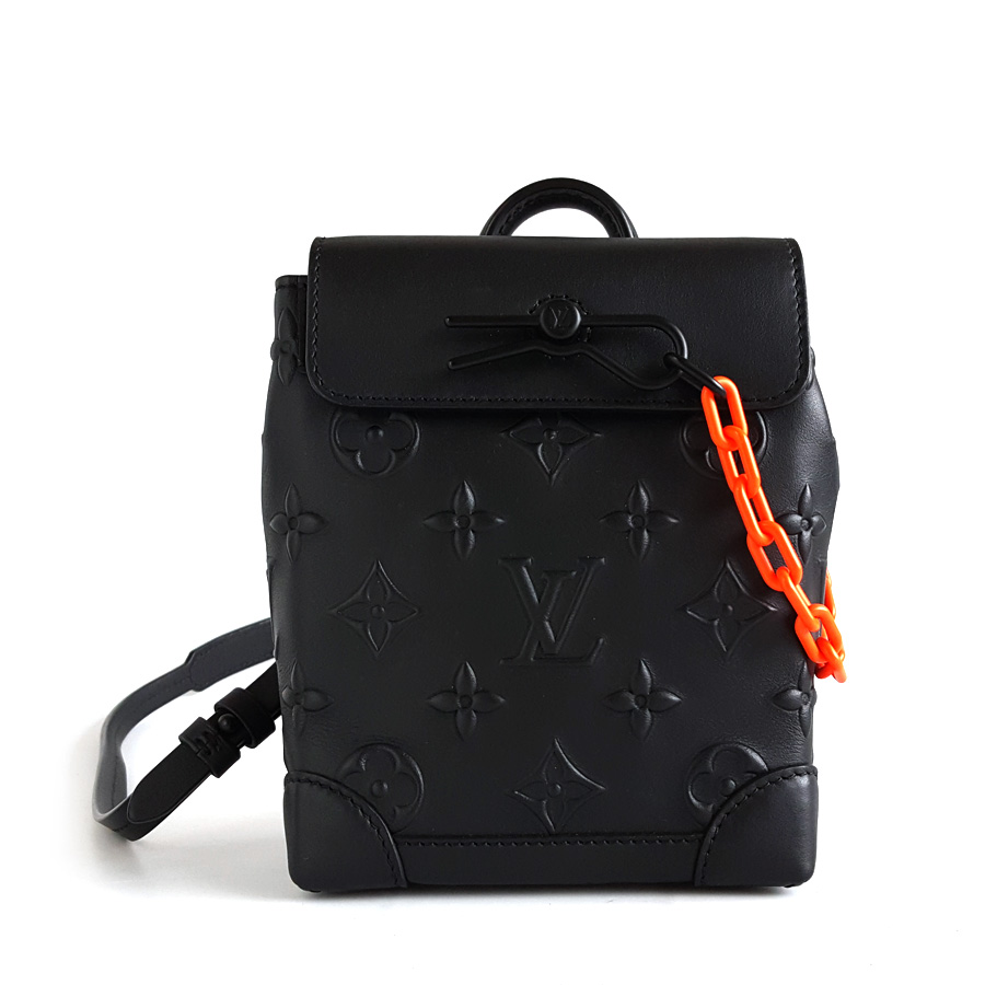 Louis Vuitton LV路易威登M58707秀款橙链黑色浮雕压花 steamer nano 单肩手提斜挎包中性款 - 98新