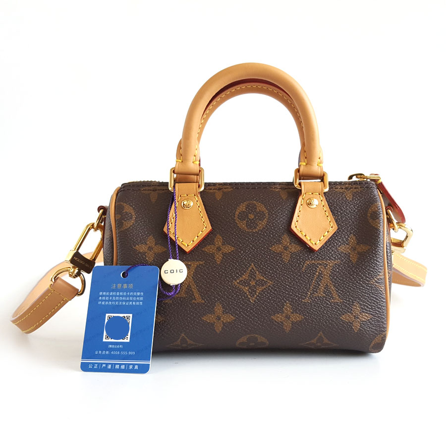 Louis Vuitton LV路易威登M81085老花可调节肩带speedy nano单肩斜挎包女士 - 98新