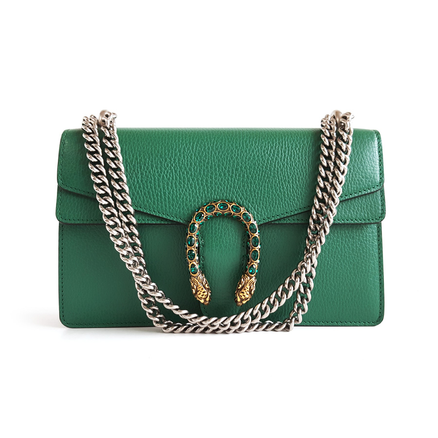 Gucci GUCCI古驰400249中号绿色全皮钻扣酒神单肩链条包女士 - 98新