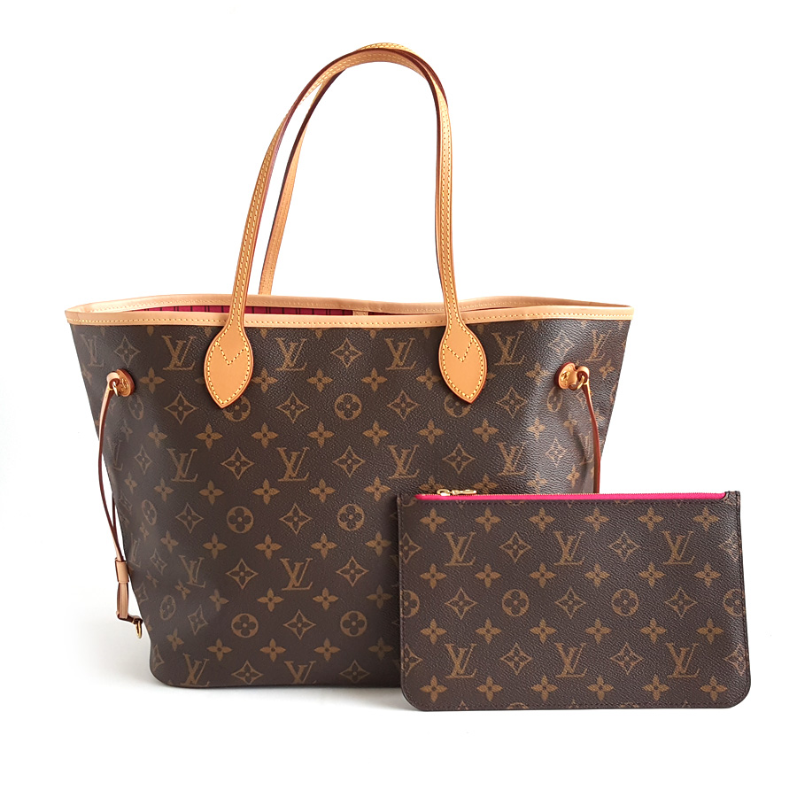 Louis Vuitton LV路易威登M41178中号老花NF玫红色内里neverfull子母包购物袋女士 - 98新