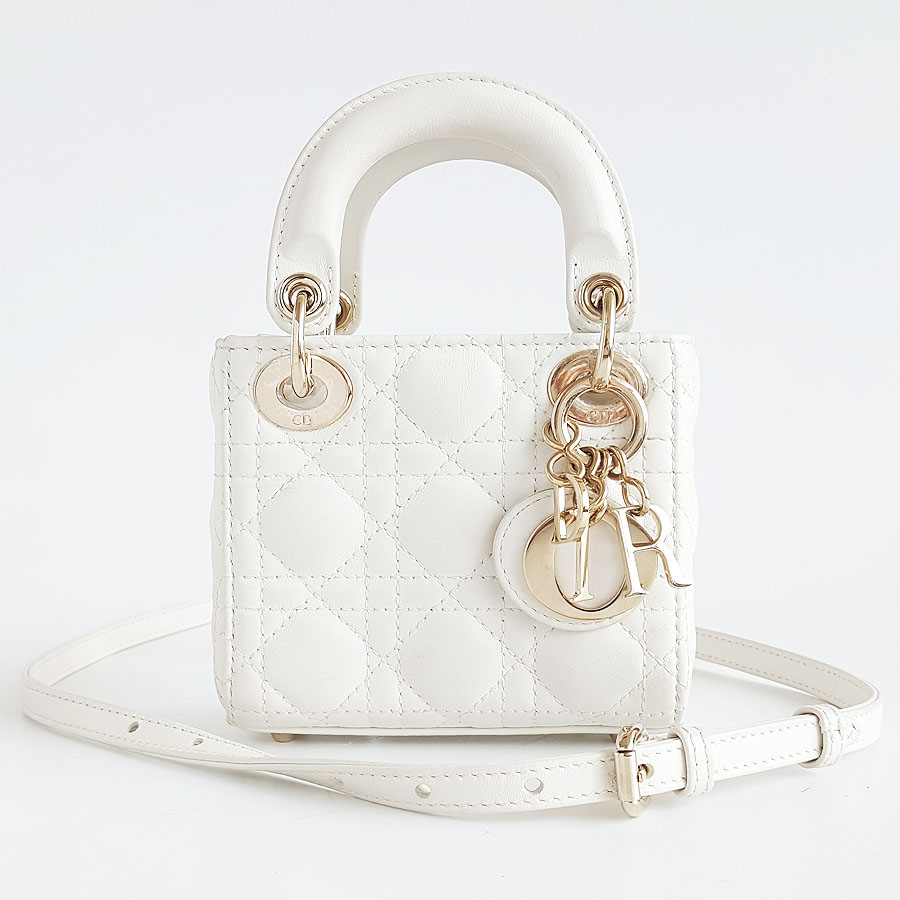 Dior Dior迪奥 Lady Dior 超迷你手袋 女士白色金扣超迷你戴妃手提单肩包 - 95新