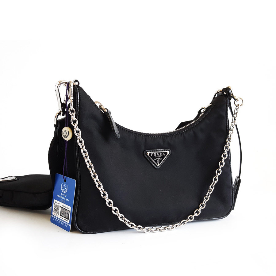 Prada PRADA普拉达黑色尼龙2005三合一hobo单肩斜挎包女士 - 95新