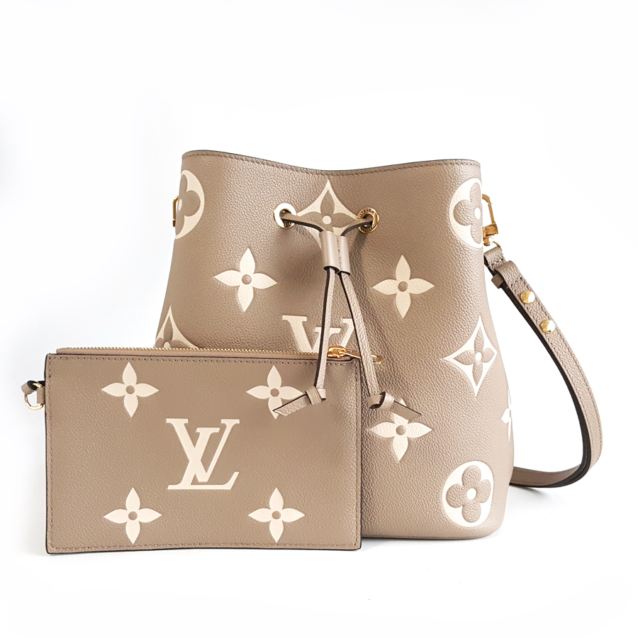 Louis Vuitton LV路易威登NEONOE系列M45555中号大象灰全皮压纹NEONOE子母包水桶包单肩包女士 - 98新